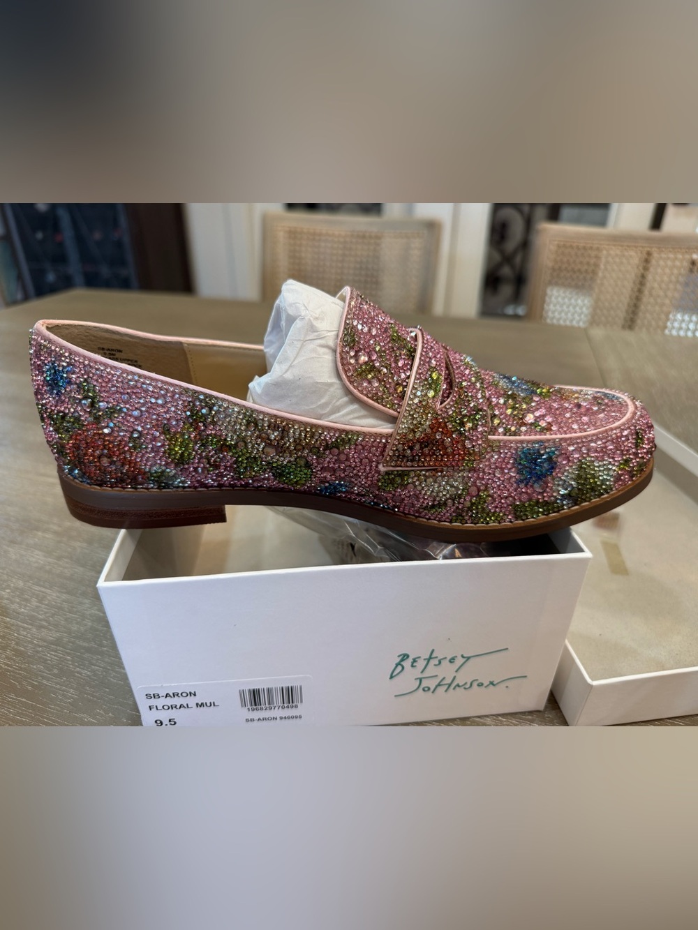 Betsey Johnson Pink Multicolor Crystal Embellished Loafer